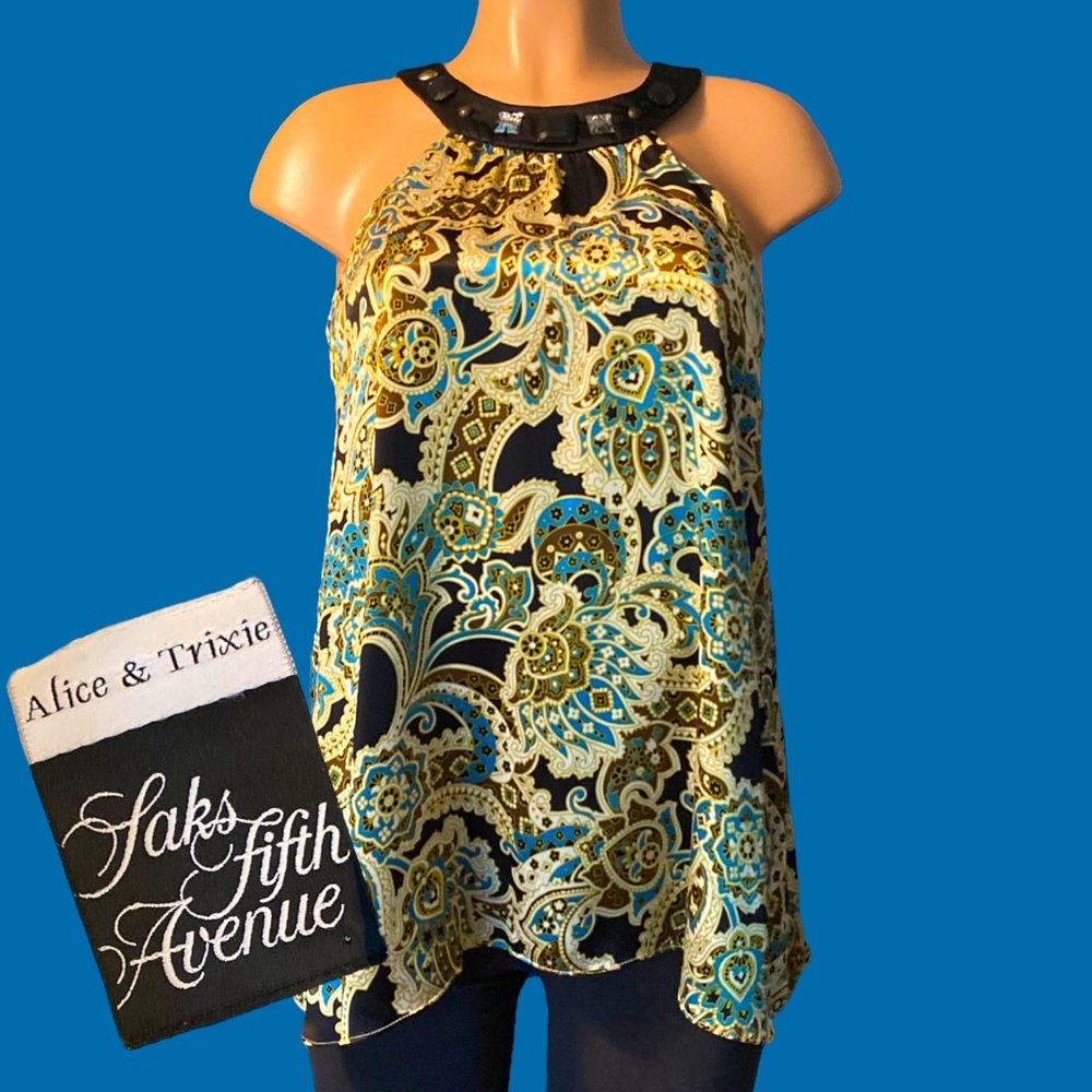 Y2k Saks 5th Avenue Silk Retro Paisley Print  Halter Top Size M